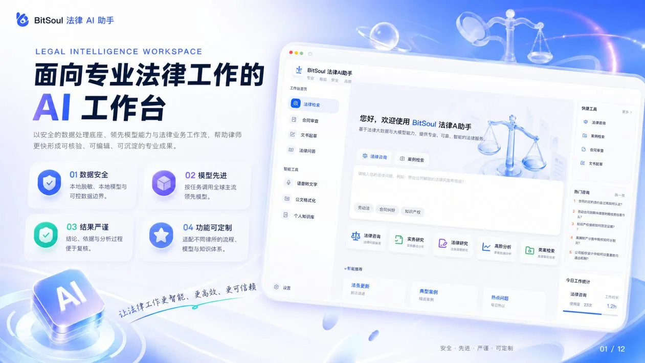 法律行业 AI 解决方案界面(演示数据)